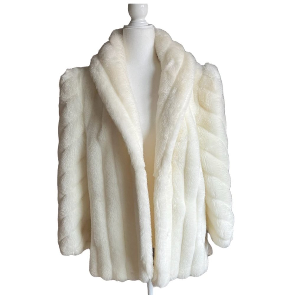 Shawl Collar Faux Fur Jacket /Coat White Sz 12